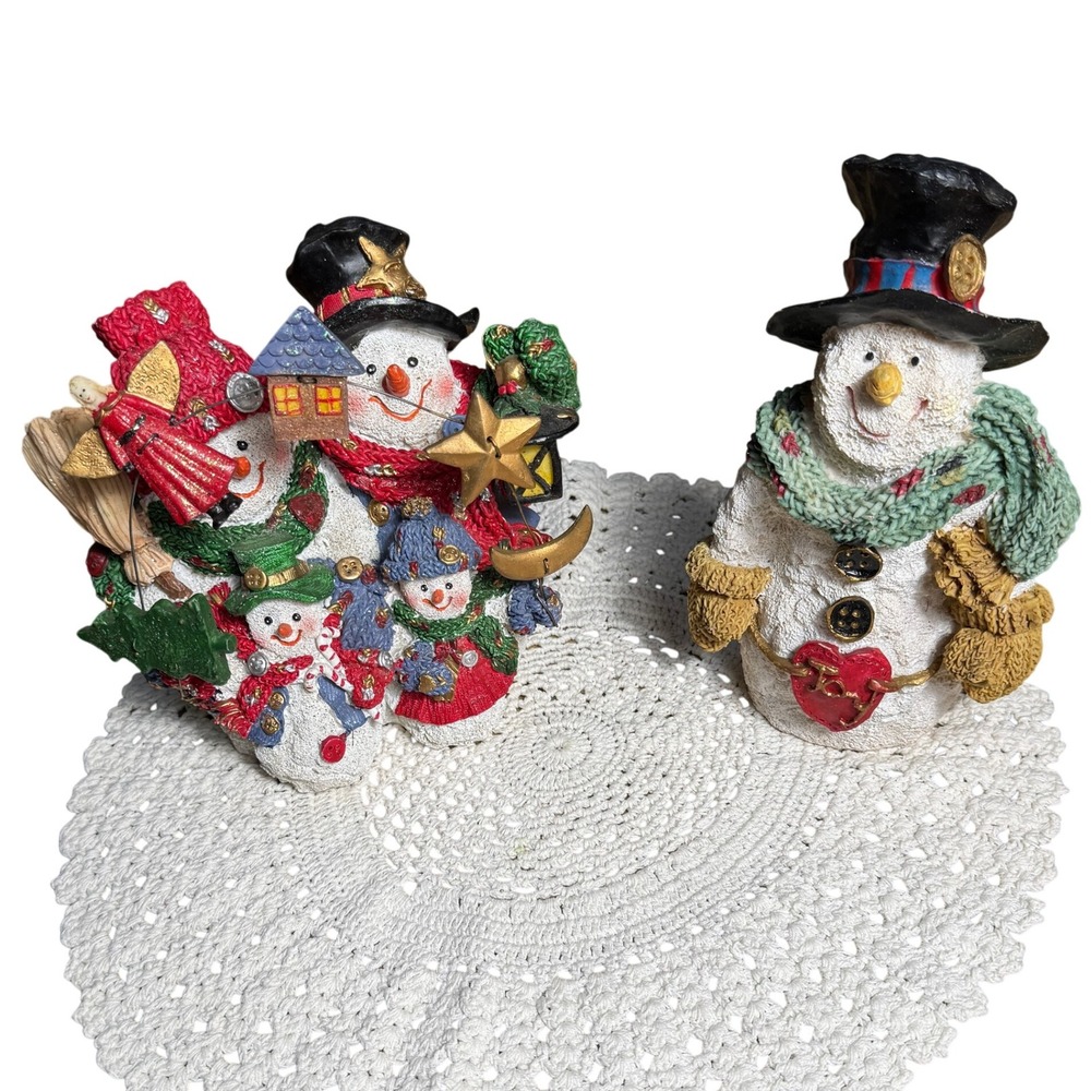 Charming Vintage Snowman Family Figurines & Single Snowman Christmas Decor Set‎